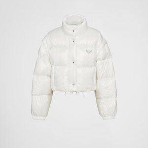 (NWT AUTHENTIC) Prada White Re-Nylon Convertible Cropped Down Jacket